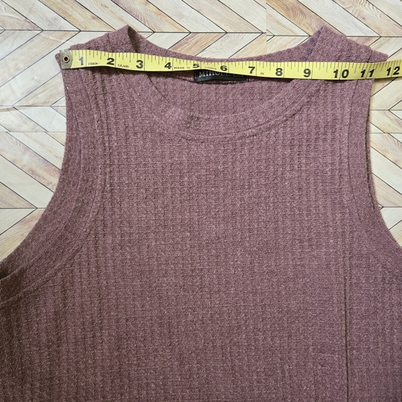 MIHOLL Women's Waffle Knit Tank Top Mauve Purple Sleeveless Knot Front Shirt S - Picture 9 of 13